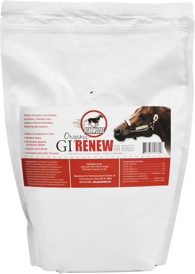 GI Renew, Probiotics for Equine, Immune and Appetite Stimulation, Prebiotics, Digestive Enzymes | Horse Supplement Providing Ulcer Relief and Organic Toxin Binder, 5 LB Pouch-PawvioPets
