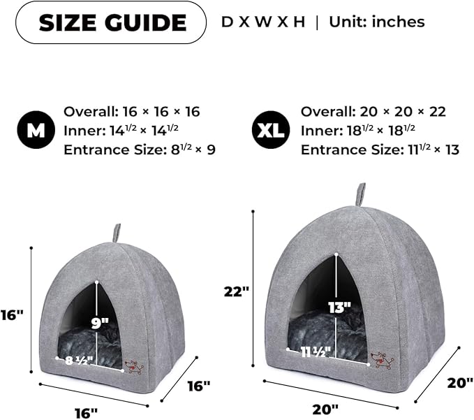 Best Pet Supplies Pet Tent-Soft Bed for Dog and Cat by - Gray, 16" x 16" x H:16"-PawvioPets