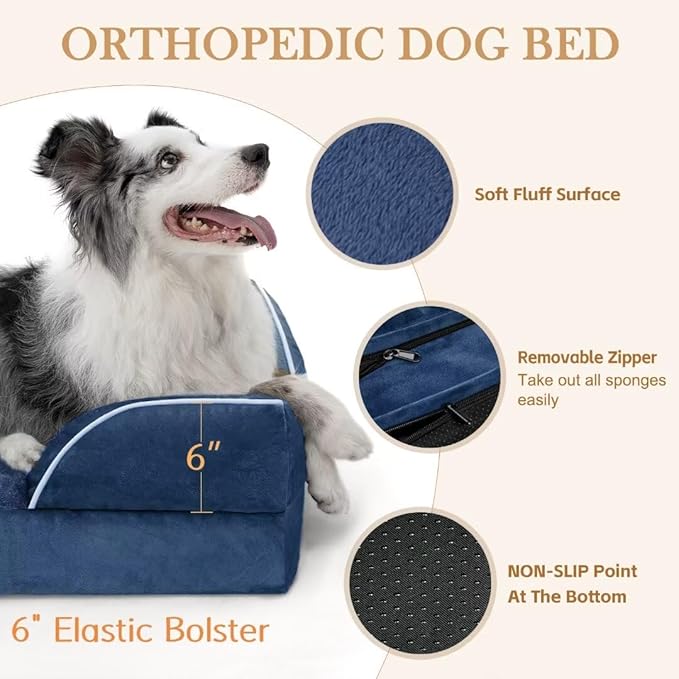 Comfort Expression XXL Orthopedic Dog Beds, Waterproof Orthopedic Foam Extra Large Dogs Beds, Washable Dog Sofa Beds with Removable Cover & Non-Slip Bottom(XX-Large,Navy Blue)-PawvioPets