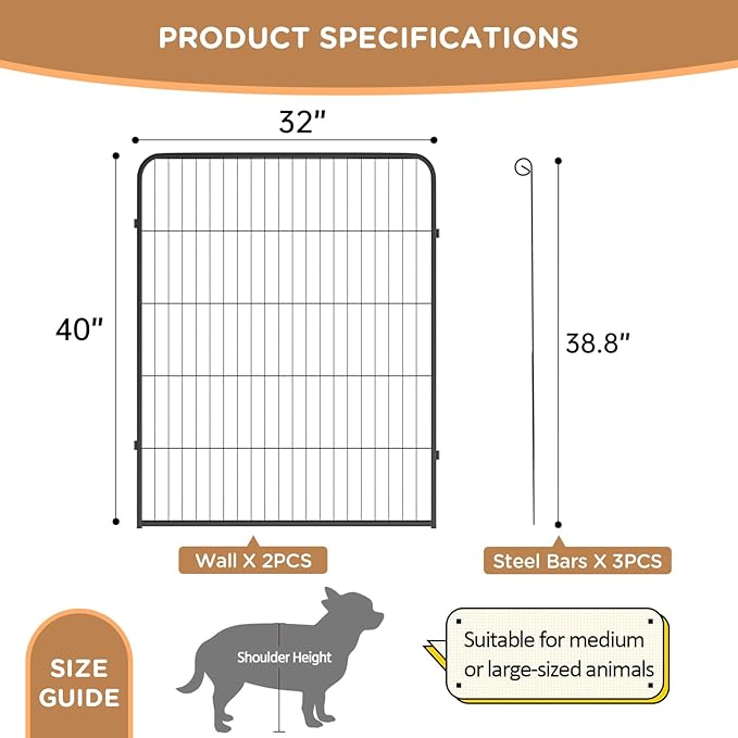 BestPet | Dog Playpen Extender | 40 Inch, 2 Panels | Heavy Duty Metal Pet Exercise Pen | Indoor Outdoor Fence Panels | Rust-Resistant, Removable, Tool-Free Setup | Anti-Skid, Expandable Design-PawvioPets