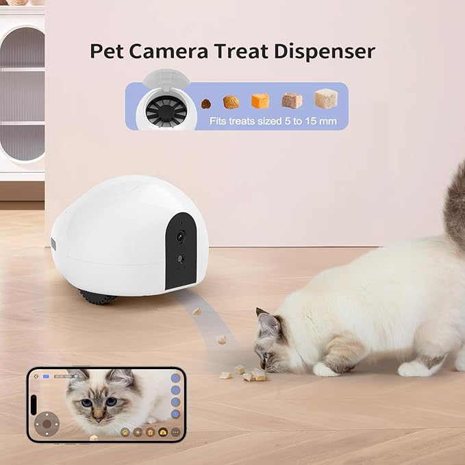 Cat Camera with Interactive Pointer Toy, Moving Robot for Dog and Cat, Mobile Pet Camera Treat Dispenser with Phone App, Auto Recharging and Night Vision, Two-Way Audio (2.4G Wi-Fi Only)-PawvioPets