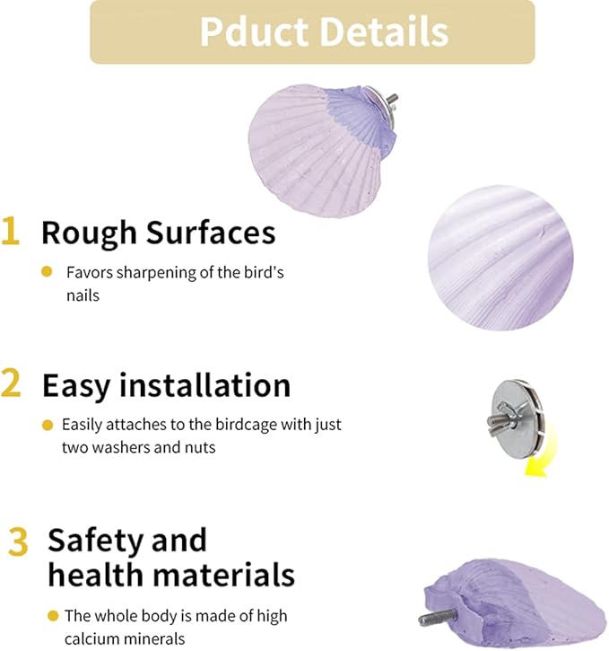 Bird Perches for Cage, Abrasive Surface High Calcium Mineral Parrot Perch Stand - Bird Nail File for Claw & Beak Health, Colorful Ceramic Bird Cage Accessories (Purple, Shell)-PawvioPets