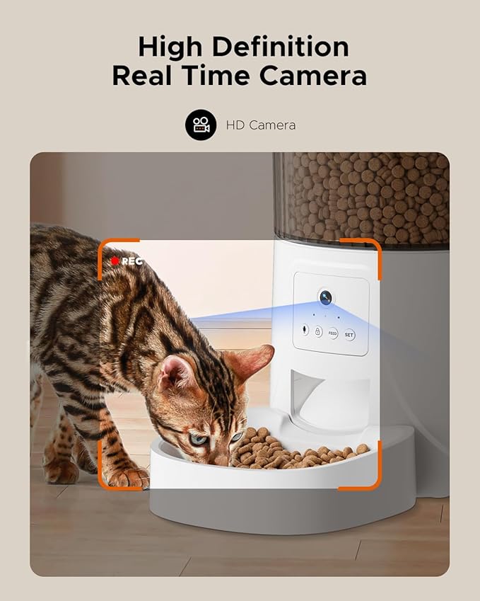 Automatic Cat Feeder with Camera - 2.4GHz APP - Controlled Cat Food Dispenser- Features HD Video for Indoor Use, Easy Setup & Cleaning, 2 - Way Audio, and a Desiccant Bag to Keep Food Fresh-PawvioPets