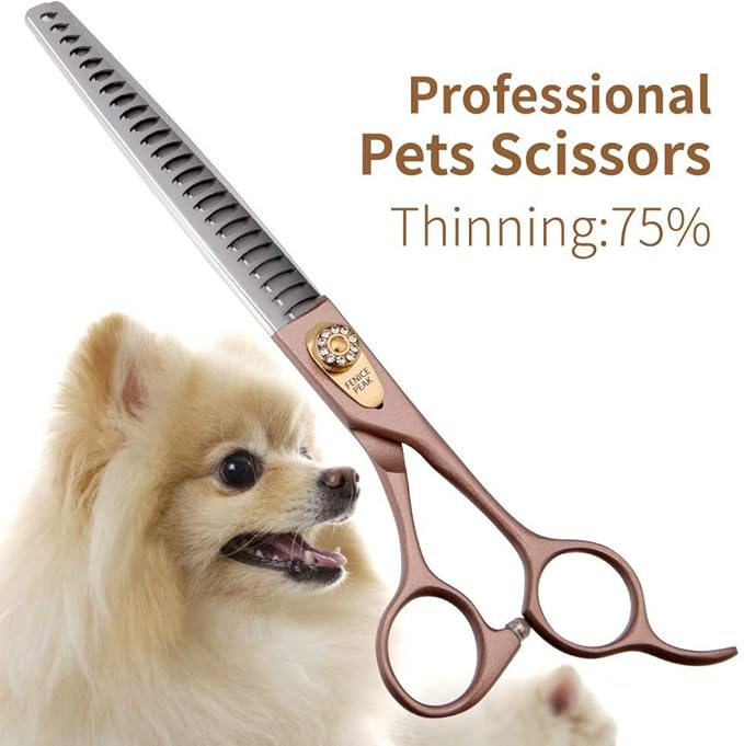 Fenice Peak Thinning Shears for Dogs and Cats Pet Grooming Scissors Chunkers Shears 440C Stainless Steel Professional Dog Trimming Scissors 7.5''-PawvioPets