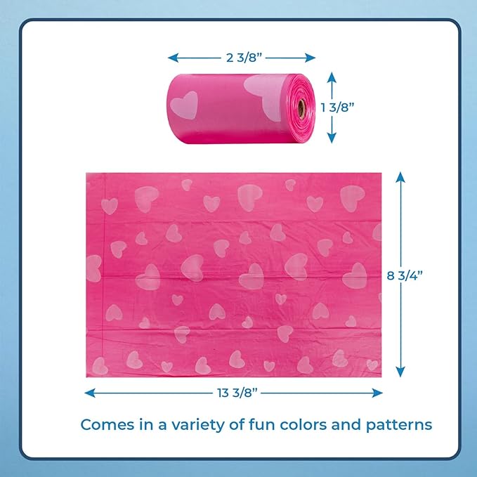 Best Pet Supplies Dog Poop Bags (360 Bags) for Waste Refuse Cleanup, Doggy Roll Replacements for Outdoor Puppy Walking and Travel, Leak Proof and Tear Resistant, Thick Plastic - Pink Heart-PawvioPets
