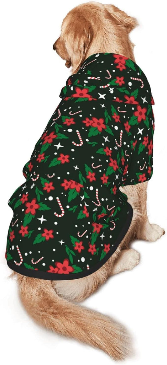 Black Candy Cane Hoodie,Christmas Cosplay Dog Clothes with Pocket and Hat Winter Clothes Sweaters Large-PawvioPets