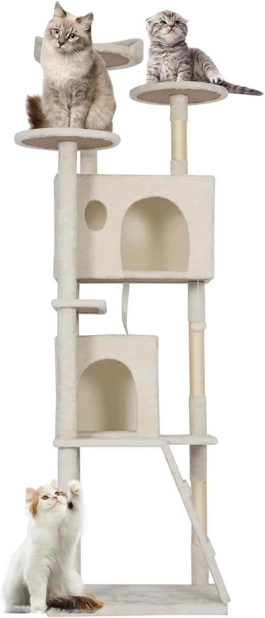 FDW Cat Tree Tower 81in Multi-Level Durable Cat Scratching Post & Cozy Fun Jumping Platform Space Saving Condo Pet Play House for Indoor Cats,Beige-PawvioPets