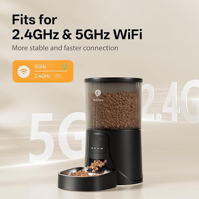 Automatic Cat Feeder WiFi- 5Ghz Cat Food Dispenser with APP Remote Control- Auto Pet Feeder for Small Dog Indoor- Easy to Set Up and Clean- Dual Power with Desiccant Bag& Stainless Steel-PawvioPets