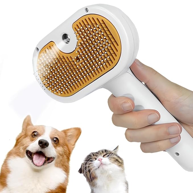 3-1 Cat Steam Brush for Shedding, Steamy Grooming Brush for Long & Short Hair Cats & Dogs, Self-Cleaning Pet Hair Removal Comb with Water Tank Dog-PawvioPets