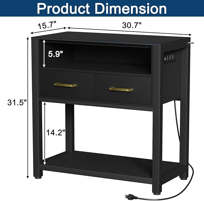 20-29 Gallon Aquarium Stand with Power Outlet & 2 Storage Drawers, Heavy Duty Metal Frame Fish Tank Stand with Waterproof Mat, 30.7" L*15.7" W Tabletop, 550LBS Capacity, Black-PawvioPets