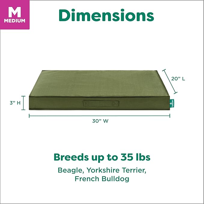 FurHaven Cooling Dog Bed – Medium Foam Mattress for Joint Pain Relief, Waterproof Liner, Removable Washable Cover, Durable for Outdoor Use, Deluxe Grid Indoor/Outdoor Bed – Green, Medium-PawvioPets