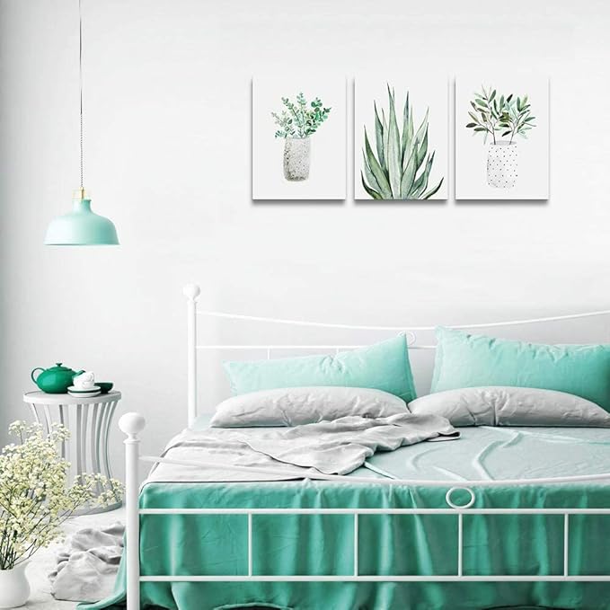 Farmhouse Wall Art Painting For Dining Room Bathroom Abstract Canvas Art Family Wall Decor For Bedroom Kitchen Wall Decoration Living Room Decor Green Leaf Pictures Artwork For Home Walls 3 Piece-PawvioPets