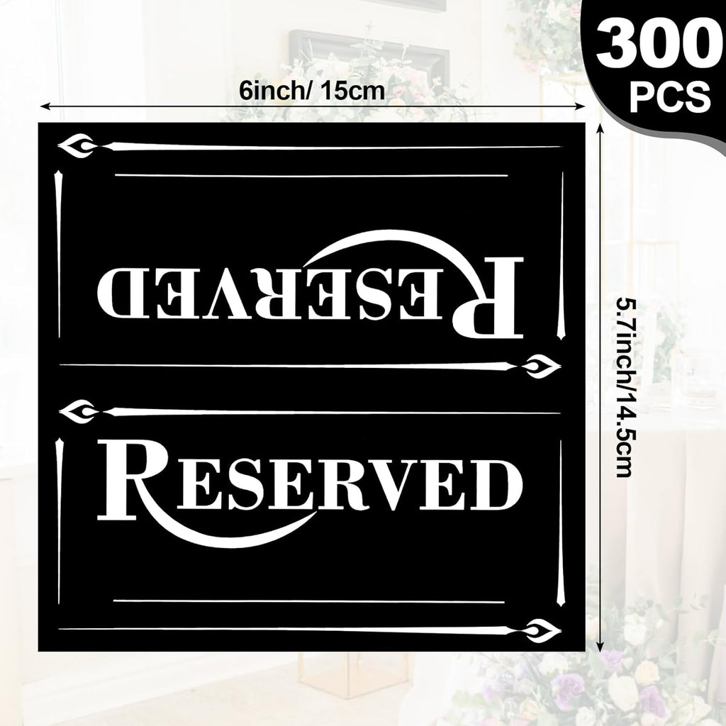 300 Pcs Paper Table Reserved Sign with Name Line Reserved Seating Signs Bulk Double Sided Signs for Reserving Seats Restaurant Wedding Reception Church Board Business Meeting (Black White)