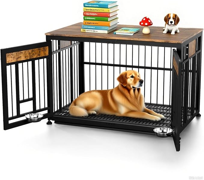 48 Inch Heavy Duty Dog Crate Furniture for Large Dogs, Decorative Pet House End Table, Extra Large Wooden Cage Kennel Furniture Indoor-PawvioPets