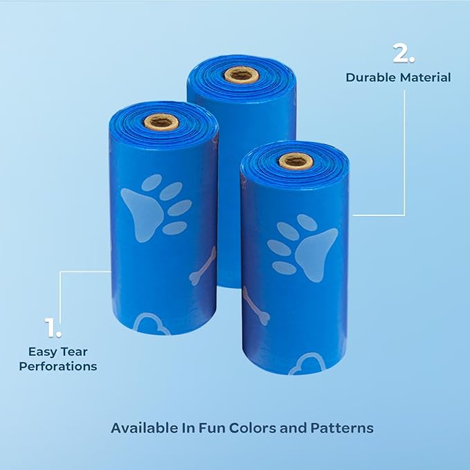 Best Pet Supplies Dog Poop Bags (150 Bags) for Waste Refuse Cleanup, Doggy Roll Replacements for Outdoor Puppy Walking and Travel, Leak Proof and Tear Resistant, Thick Plastic - Blue (Unscented)-PawvioPets