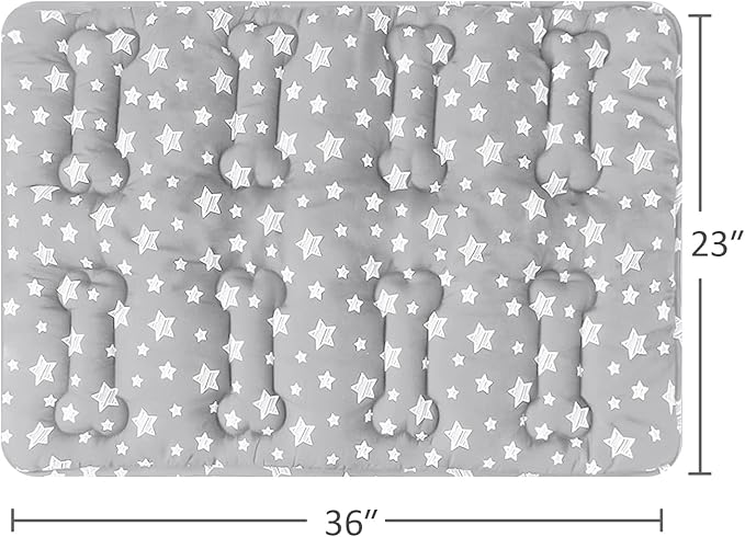 Dog Crate Mat (36" X 23") 2 Pack, Soft Dog Bed Mat with Cute Stars, Personalized Dog Crate Pad, Anti-Slip Bottom, Machine Washable Kennel Pad, Grey-PawvioPets