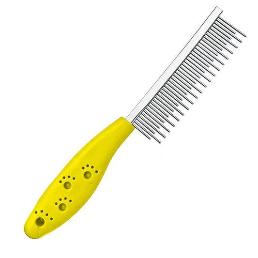 Dog or Cat Comb Grooming with Short and Long Teeth Dematting Knots Tangles Remover Combs Detangler Tool Suitable for Dogs Cats Poodle HorseStainless Steel Pin (Yellow)-PawvioPets
