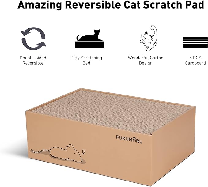 FUKUMARU 5 PCS Cat Scratching Boards, 11.4 Inch Width Ex-Large Cat Scratcher Box, Reversible Cardboard Scratchers for Indoor Cats, Cat Scratch Box for Large, Medium and Small Cats, Protect Furniture-PawvioPets