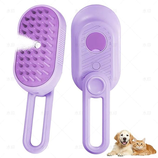 4 in 1 Cat & Dog Steam Brush Kit with 2 Comb Heads - Rechargeable Grooming Brush for Long/Short Hair Shedding, Anti-Static Steam Spray & Foldable Handle, Pet Spa Cleaning Tool (Purple)-PawvioPets