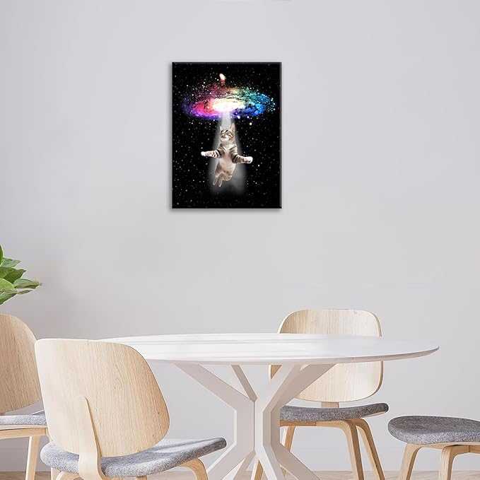 Funny Cat Wall Art Canvas Galaxy Wall Decor Prints Framed Painting Animal Pictures Gifts Artwork for Bathroom Living Dining Kitchen 16"x20"-PawvioPets