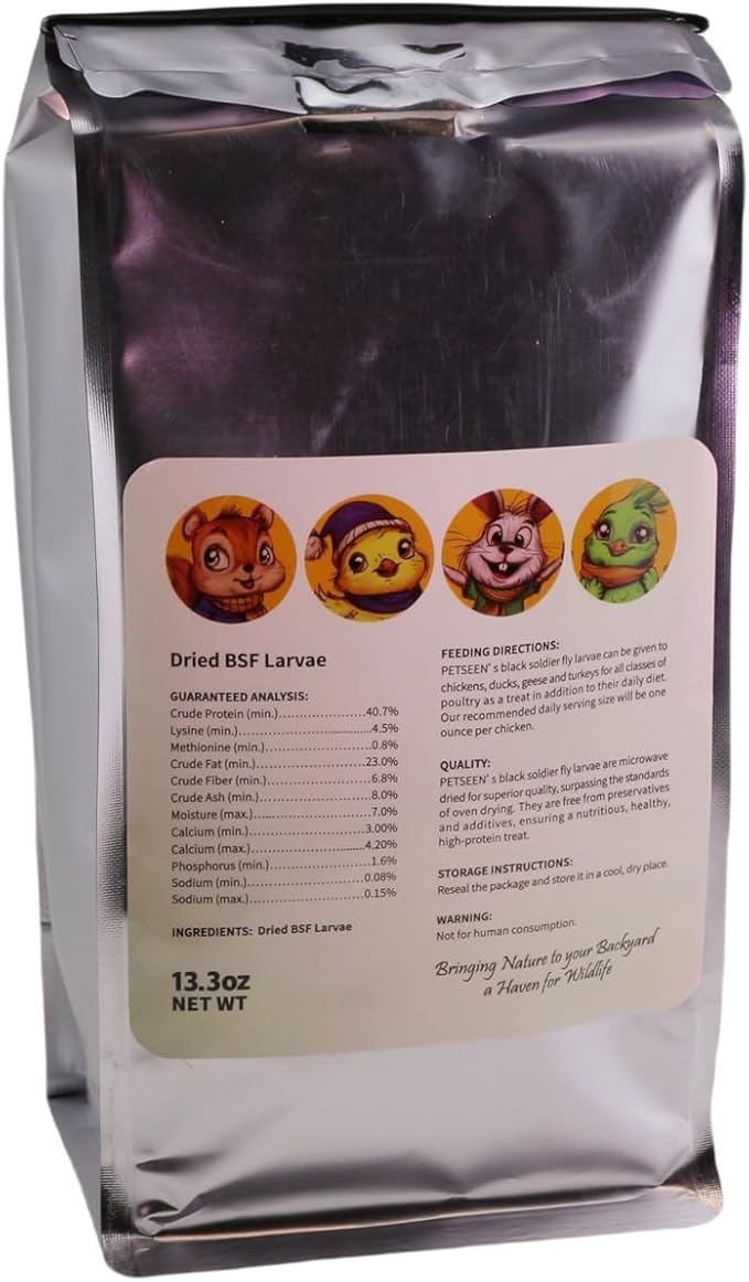 Dried Black Soldier Fly Larvae, 100% Natural, Non-GMO, High-Protein Treats for Chickens, Layer Hens, Wild Birds, Ducks, 13.3 oz, Pack of 4-PawvioPets