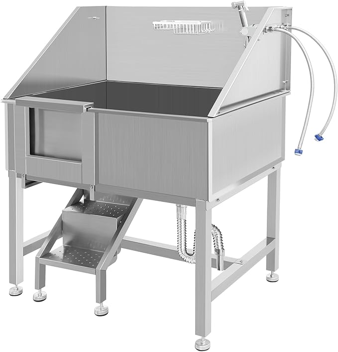38 Inch Dog Bathing Station for Large Dogs, Stainless Steel Dog Pet Washing Station, Professional Dog Grooming Tub, Pet Wash Bath Station,Left Door-PawvioPets