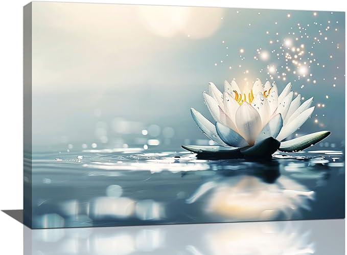 Bathroom Lotus Wall Art Floral Pictures Zen Meditation Wall Decor Yoga Spa Spiritual Canvas Print Painting Artwork for Bathroom Restroom Living Room Bedroom 16"x24"-PawvioPets
