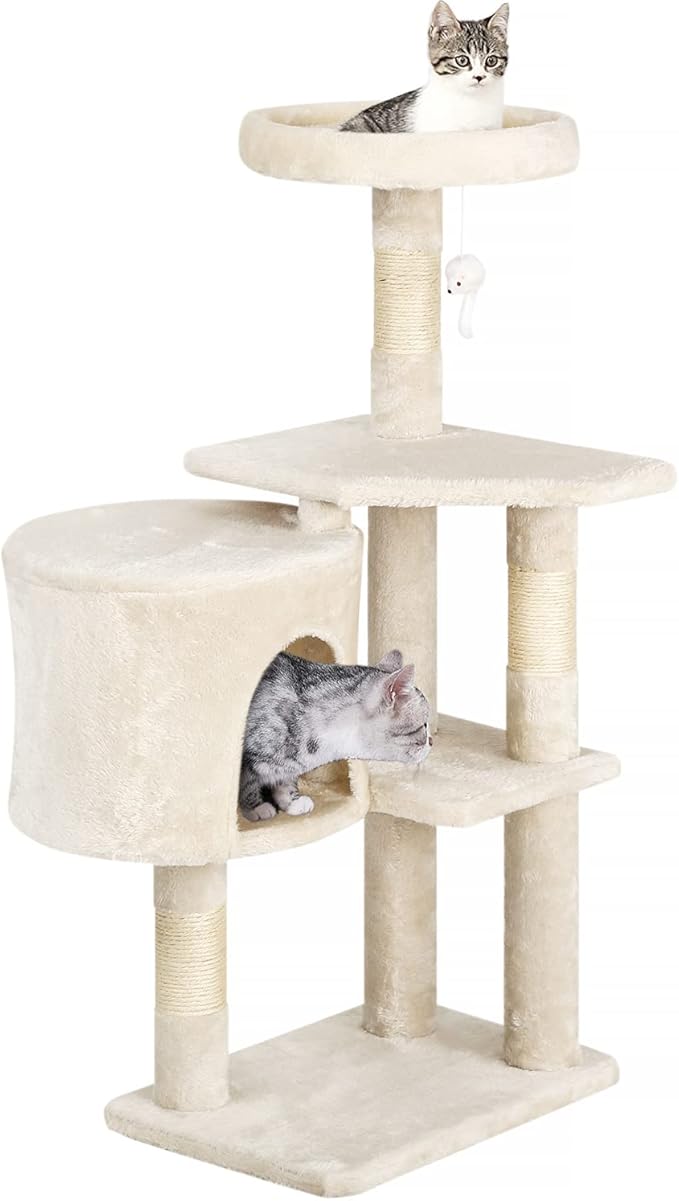 BestPet Cat Tree 36 inch Tall Scratching Toy Activity Centre Cat Tower Cat Condo Multi-Level Furniture Scratching Posts for Indoor Cats,Beige-PawvioPets