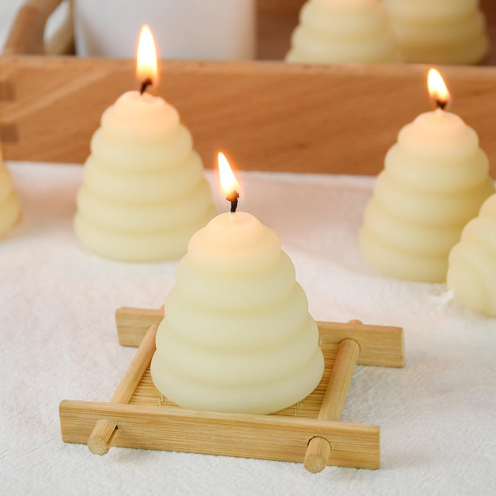 Pack of 12 Beeswax Votive Candles - Beehive Shape Novelty Candle, Perfect Thank You Gift for Mom & Wife or Guest Gifts for Baby Shower bee Theme - Cream White