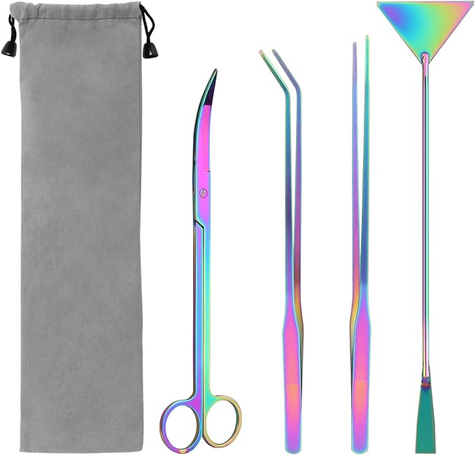 4 in 1 Quarium Aquascape Tools Kits, Anti-Rust Stainless Steel Aquatic Plant Aquascaping Tweezers, Scissors, Spatula for Aquarium Tank Cleaning Fish Tank Aquascape Tools Sets-PawvioPets