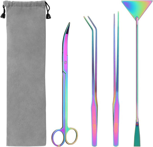 4 in 1 Quarium Aquascape Tools Kits, Anti-Rust Stainless Steel Aquatic Plant Aquascaping Tweezers, Scissors, Spatula for Aquarium Tank Cleaning Fish Tank Aquascape Tools Sets-PawvioPets