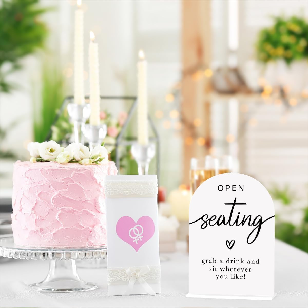 Acrylic Wedding Sign Wedding Signs for Ceremony Open Seating Sign for Wedding Modern Calligraphy Arch Acrylic Table Top Sign for Wedding Reception and Event Party Table(white）