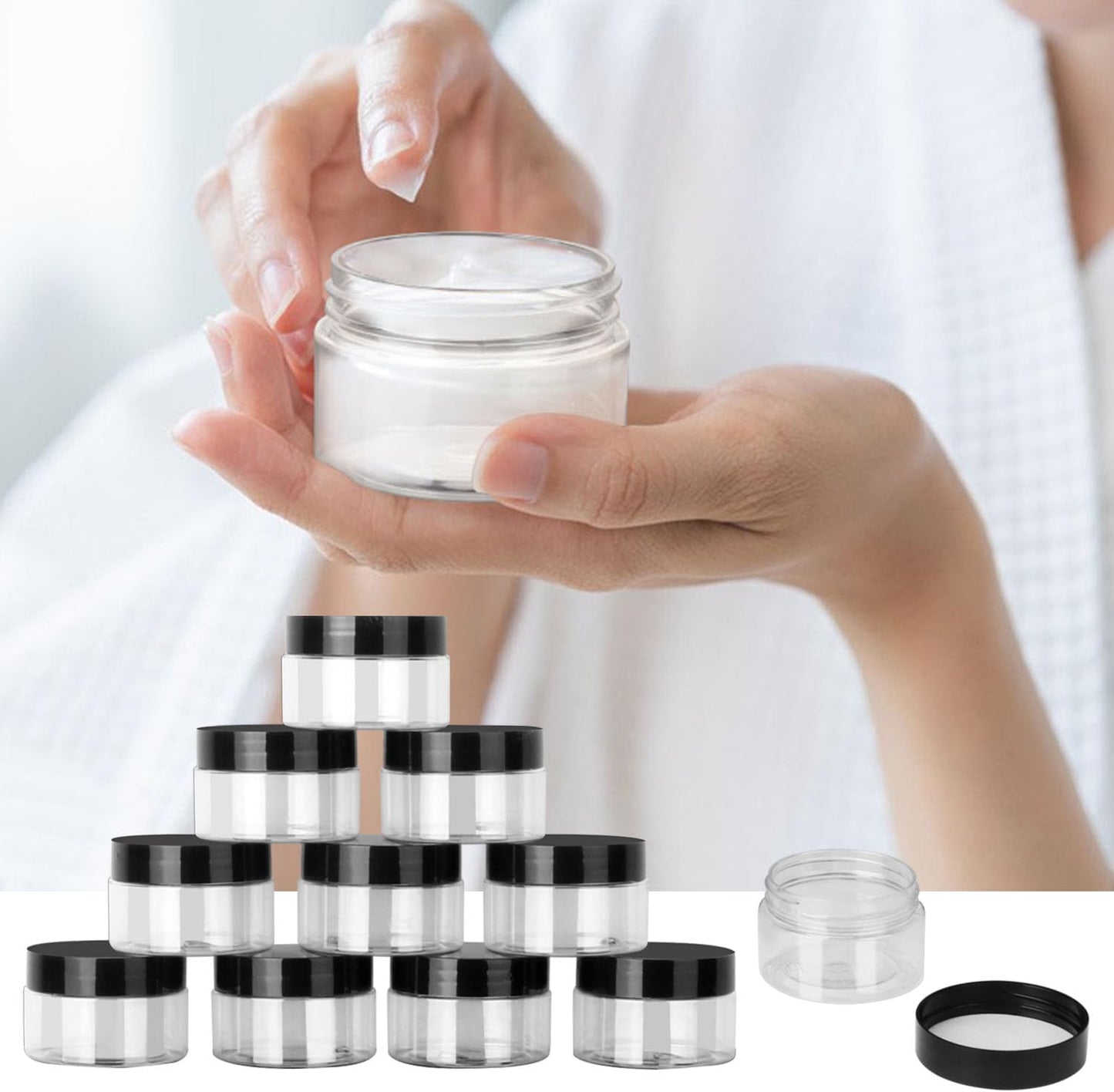 96 Packs 3.5 OZ Transparent Plastic Jars with black Lids, Body Butter Containers, Cosmetic Containers jars for Kitchen Ingredients, beads, sequins, Lotion, Cream, DIY Crafts and More by KUKLIPJIM.