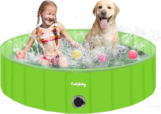Furrybaby Dog Pool Foldable Dog Pools for Dogs Swimming Pool with Hard Plate Collapsible Pet Bath Pool Kiddie (Green 47'')-PawvioPets