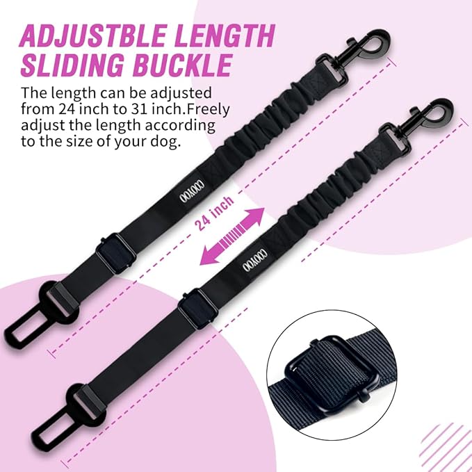COOYOO Dog Seat Belt, Durability Retractable Dog Car Harness Adjustable Dog Seat Belt for Vehicle Nylon Pet Safety Seat Belts Heavy Duty & Elastic-PawvioPets