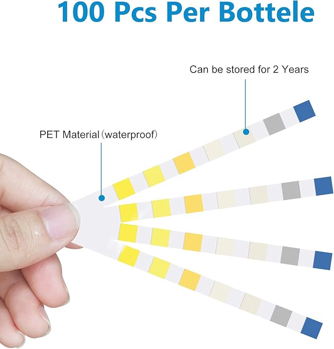 Aquarium Test Strips for Freshwater Fish: 7 in 1 Fish Tank Water Testing Kit for Aquarium Pond - Accurate Testing Nitrate Nitrite Hardness Free Chlorine pH Carbonate Total Alkalinity-100 Strips-PawvioPets