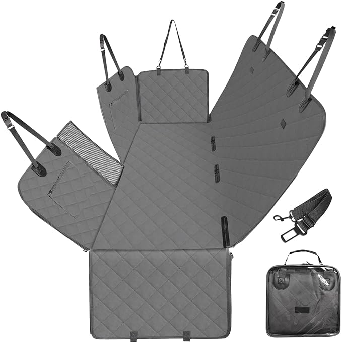 Dog Car Seat Cover for Back Seats 100% Waterproof with Metal Buckle Mesh Window Scratch Proof Heavy Duty Rear Backseat Protector Hammock for Pet, SUV Truck Vehicle Accessories, 54" x 58", Grey-PawvioPets