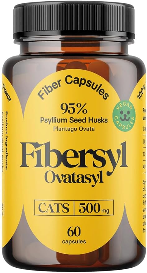 FiberSyl Ovatasyl Prebiotics for Cats Digestive Health - Cat Fiber Supplements for Constipation Relief & Support - Psyllium Husk Seed to Support Digestion Problems - Cat Stool Hardener - 60 Capsules-PawvioPets