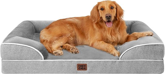 EHEYCIGA Orthopedic Dog Beds for Extra Large Dogs 44x32Inch, Waterproof Memory Foam XL Pet Bed with Sides, Non-Slip and Egg-Crate Foam Big Dog Couch Bed with Washable Removable Cover, Grey-PawvioPets