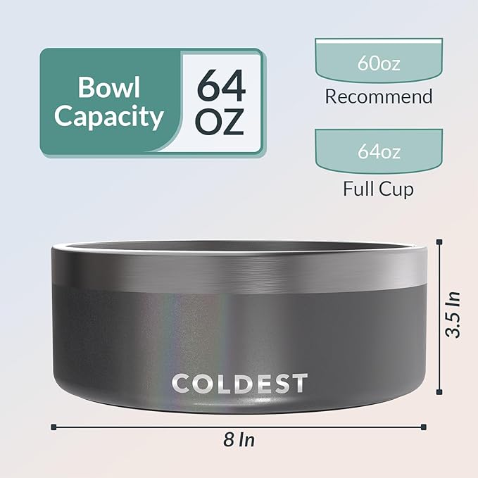 Coldest Dog Bowl - Anti Rust Metal, Non Slip, 3 Layers Insulated Stainless Steel Dog Bowls - Spill Proof & Heavy Duty - Water Bowl for Dogs, Cats & Pets, Dish Washer Safe (64 oz, Stardust Glitter)-PawvioPets
