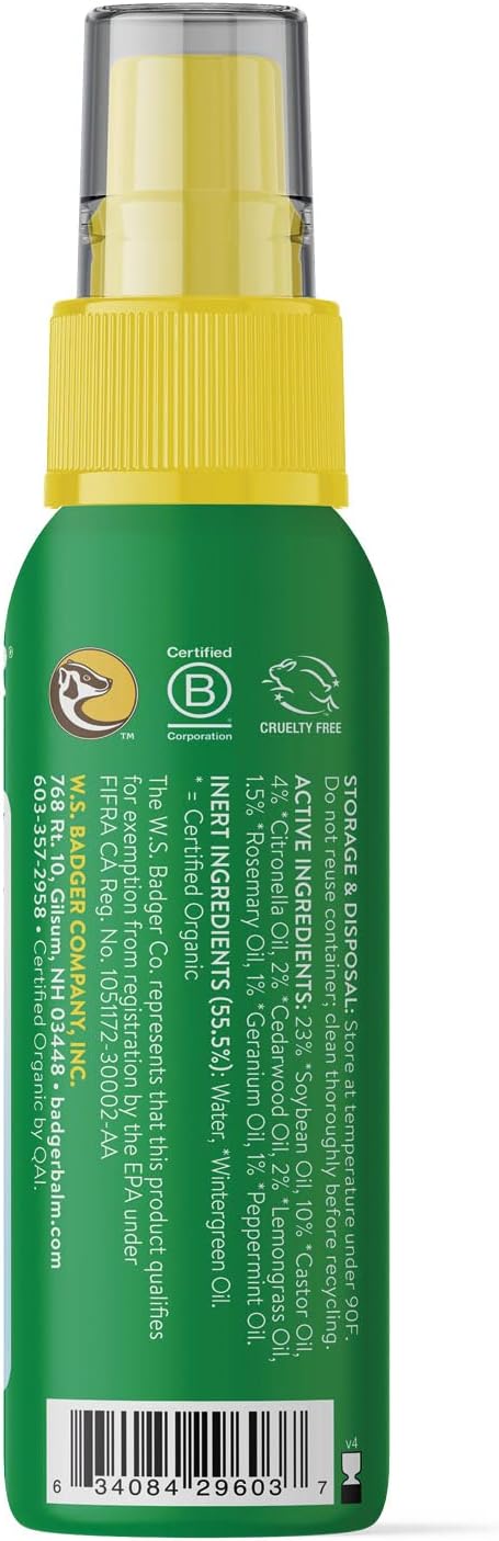 Badger Bug Spray Travel Size, Family Friendly All Natural Mosquito Repellent w/Organic Essential Oils, Smells Great, 3 Hours Effective, Deet-Free, Vegan, Travel Insect Repellent, 2.7 fl oz-PawvioPets