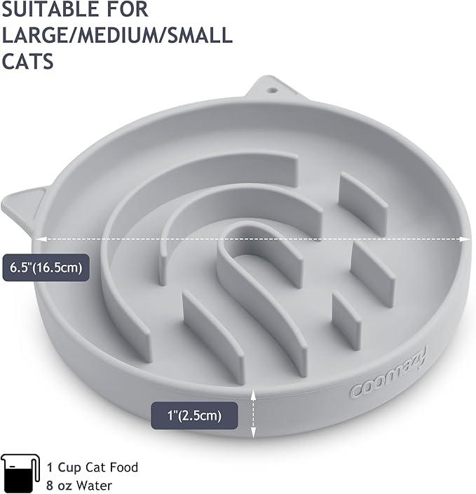 Coomazy Silicone Slow Feeder Dog Cat Bowls, Interactive Puzzle Toy for Pets Food Training, Keeps Dogs Cats Busy, Prevents Puppy Kitty Overeating (Smoke Gray, 1.4Cup)-PawvioPets
