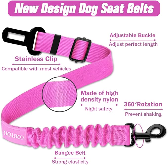 COOYOO Dog Seat Belt, Durability Retractable Dog Car Harness Adjustable Dog Seat Belt for Vehicle Nylon Pet Safety Seat Belts Heavy Duty & Elastic-PawvioPets
