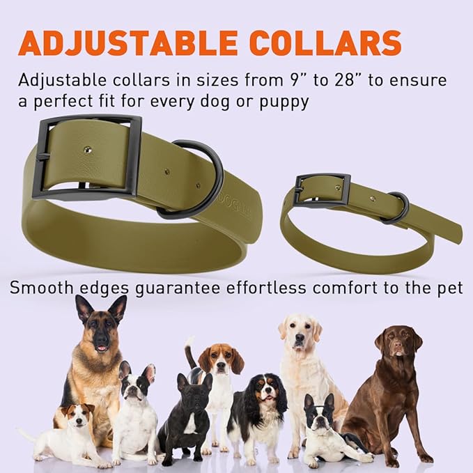 Dogline Biothane Waterproof Dog Collar Strong Coated Nylon Webbing with Black Hardware Odor- Proof for Easy Care Easy to Clean High Performance Fits Small Medium or Large Dogs, Olive Drab Green-PawvioPets
