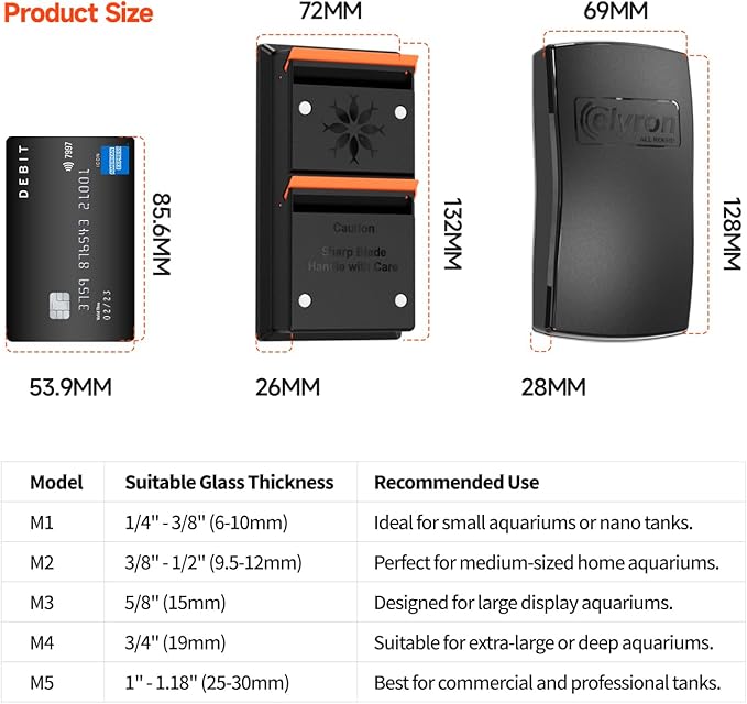 Elyron Dual Scraper Magnetic Aquarium Cleaner,Strong Magnetic Fish Tank Cleaner & Aquarium Algae Scraper for Glass/Acrylic Tanks (Small for ≤1/2" (12mm) Thick Glass)-PawvioPets