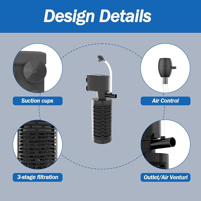 AquaMiracle True 4-Stage Fish Tank Filter, In-tank Submersible Aquarium Filter Internal Fish Filter with Aeration, for 10-40 Gallon Aquariums-PawvioPets