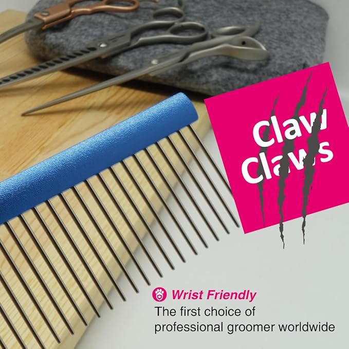 7.5" Greyhound Oval Grooming Comb – Blue Aluminum Spine, Stainless Steel Teeth Comb for Long-Haired Dogs & Cats, Removes Mats, Tangles, and Loose Fur – Lightweight for Long Time Deshedding-PawvioPets