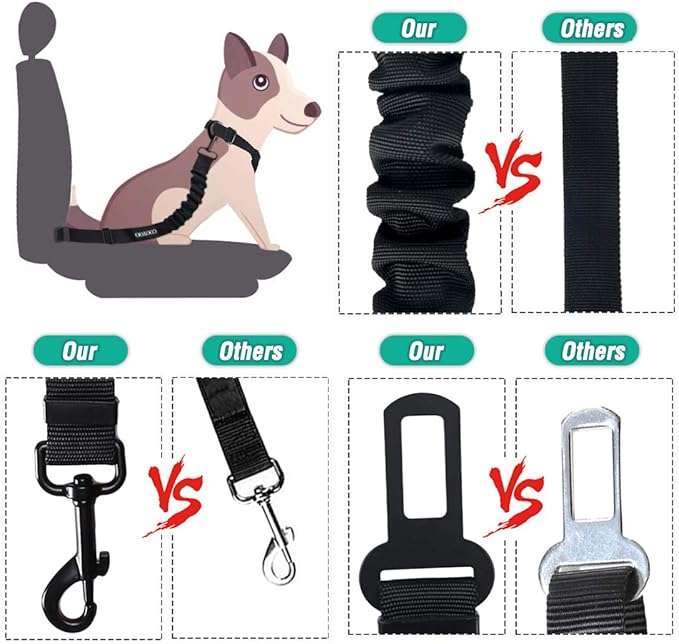 COOYOO Dog Seat Belt, Durability Retractable Dog Car Harness Adjustable Dog Seat Belt for Vehicle Nylon Pet Safety Seat Belts Heavy Duty & Elastic (1 Pack Black)-PawvioPets