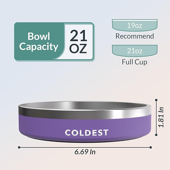 Coldest Dog Bowl - Anti Rust Metal, Non Slip, 3 Layers Insulated Stainless Steel Dog Bowls - Spill Proof & Heavy Duty - Water Bowl for Dogs, Cats & Pets, Dish Washer Safe (21 oz, Galaxy Purple)-PawvioPets
