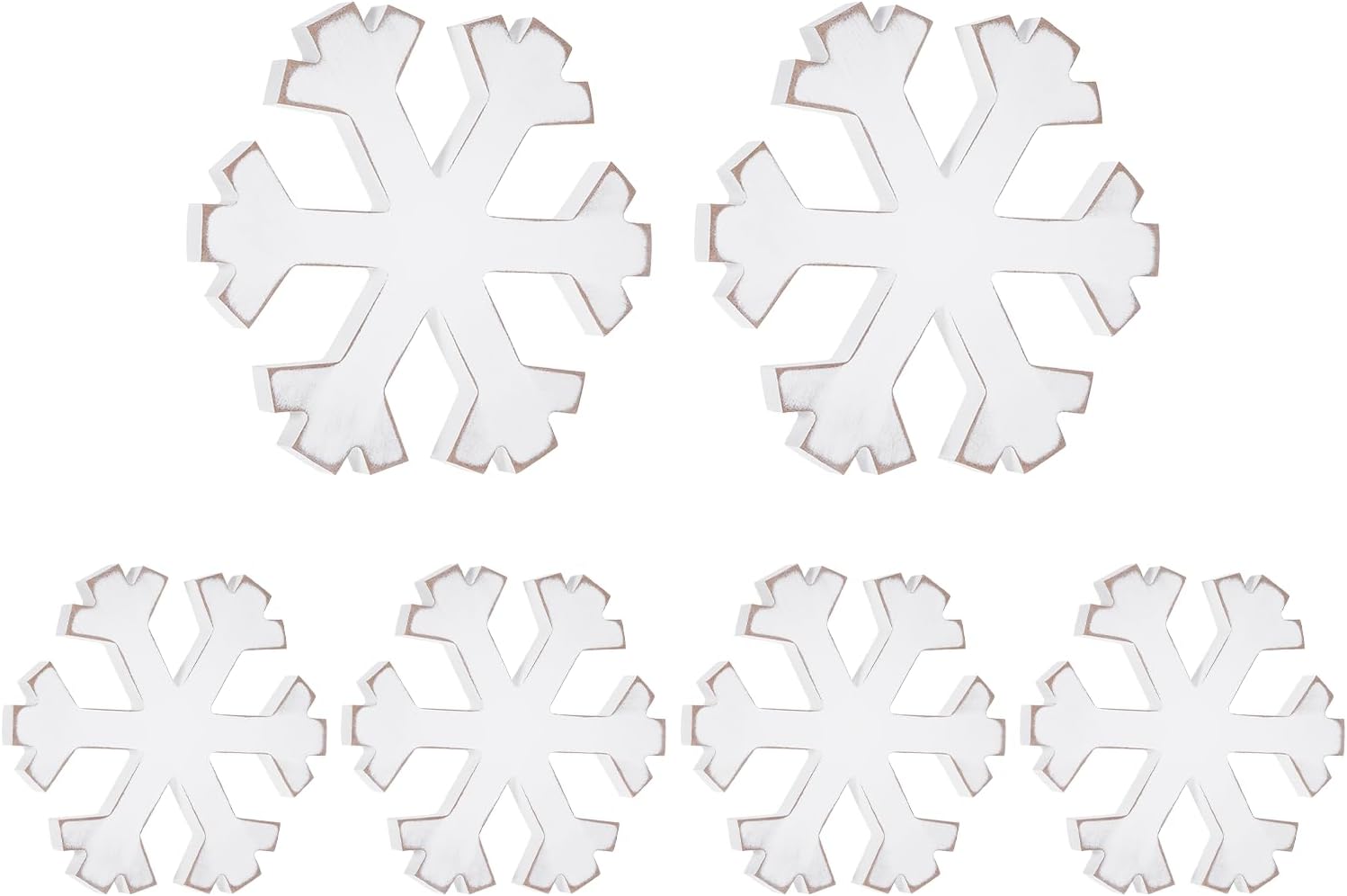 6Pcs Snowflake Decorations Christmas Decor White Winter Wooden Snowflakes Standing Christmas Tiered Tray Decor Table Signs Winter Wonderland Decorations for Indoor Home Xmas Shelf Fireplace Mantel